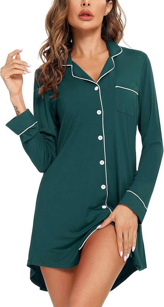 Samring Pajama Nightgown for Women Short/Long Sleeve Button Down Nightwear Top Boyfriend Sleep Sh... | Amazon (US)