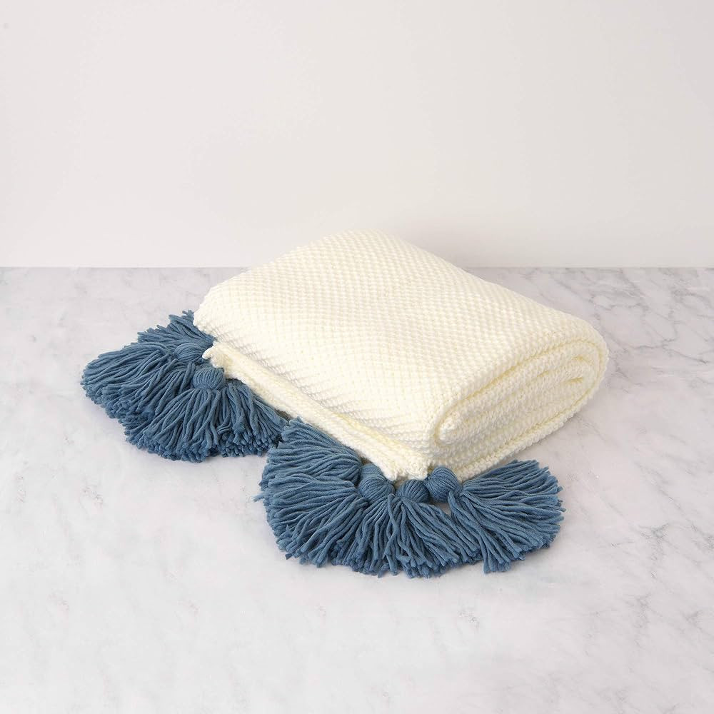 Best Home Fashion Big Tassel Knit Throw - 50" X 60" -Blue | Amazon (US)
