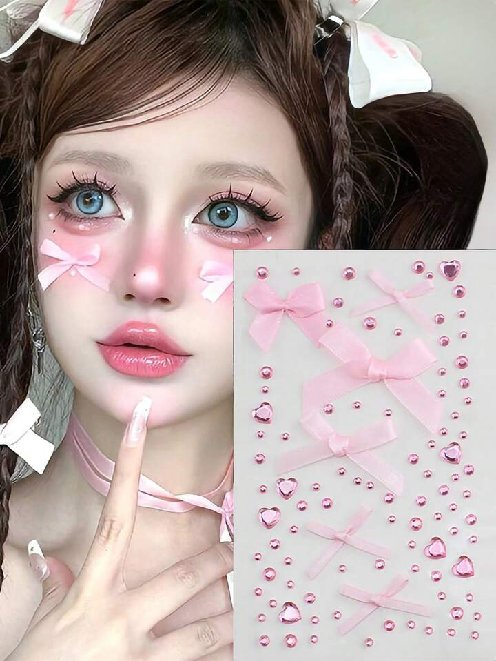 ROMWE Kawaii 1pc Cute Butterfly-Shaped Heart Diamond Sparkling Adhesive Gem Sticker For Face | SHEIN