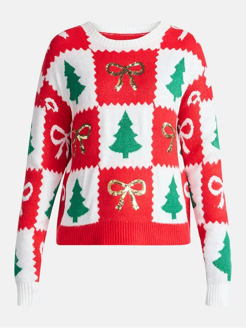 Holiday Time Women's Embellished Pullover Christmas Sweater, Midweight, Sizes XXS-XXXL | Walmart (US)
