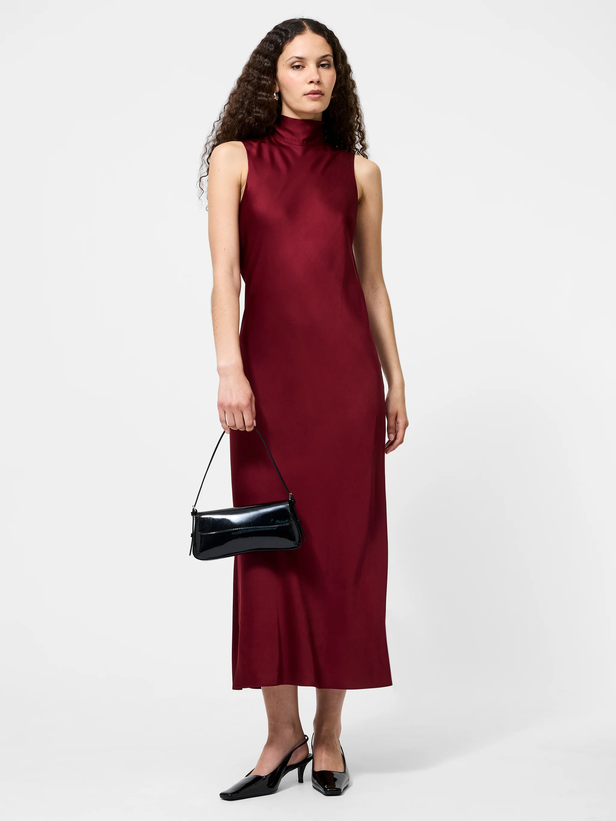 Ennis Satin Sleeveless Bow Midi Dress | French Connection (US)