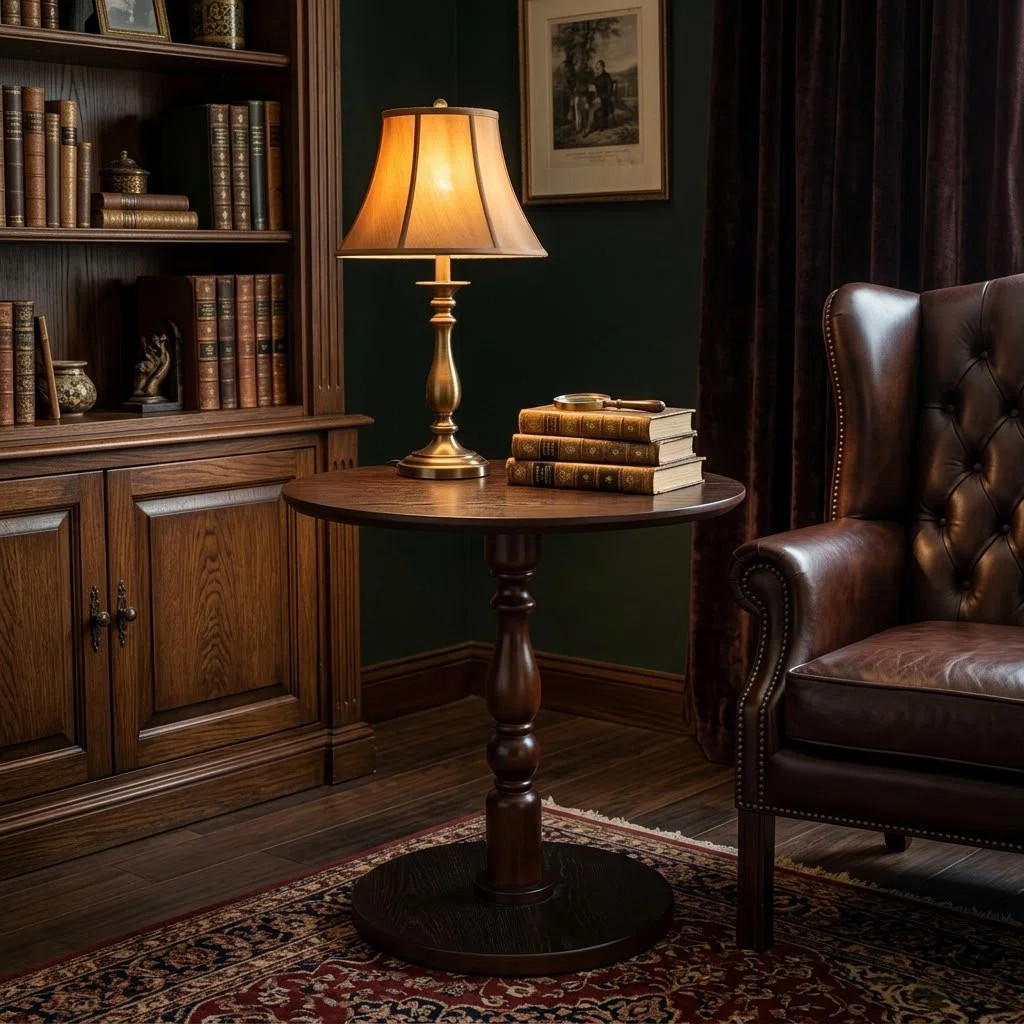 Vintage Round Wooden Side Table with Turned Pedestal Base | Wayfair North America