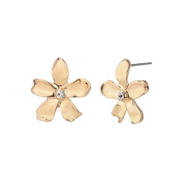 Time And Tru Women's Gold Crystal Flower Post Earring | Walmart (US)