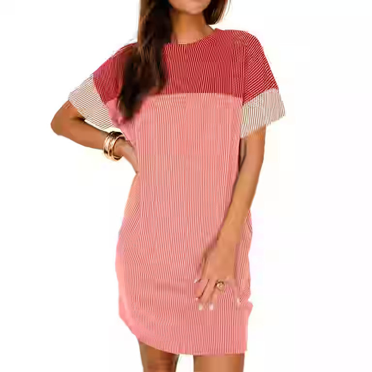 Fantaslook Summer Color Block Dresses for Women Crewneck Short Sleeve T shirts Dress Ribbed Dress... | Walmart (US)