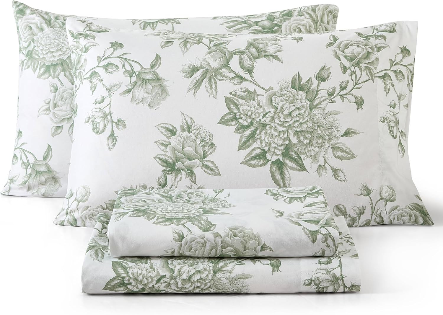 HLC.ME Rose Toile Floral Bed Sheets - 4 Piece Bed Sheet Set - Wrinkle Resistant & Ultra Soft - Fi... | Amazon (US)