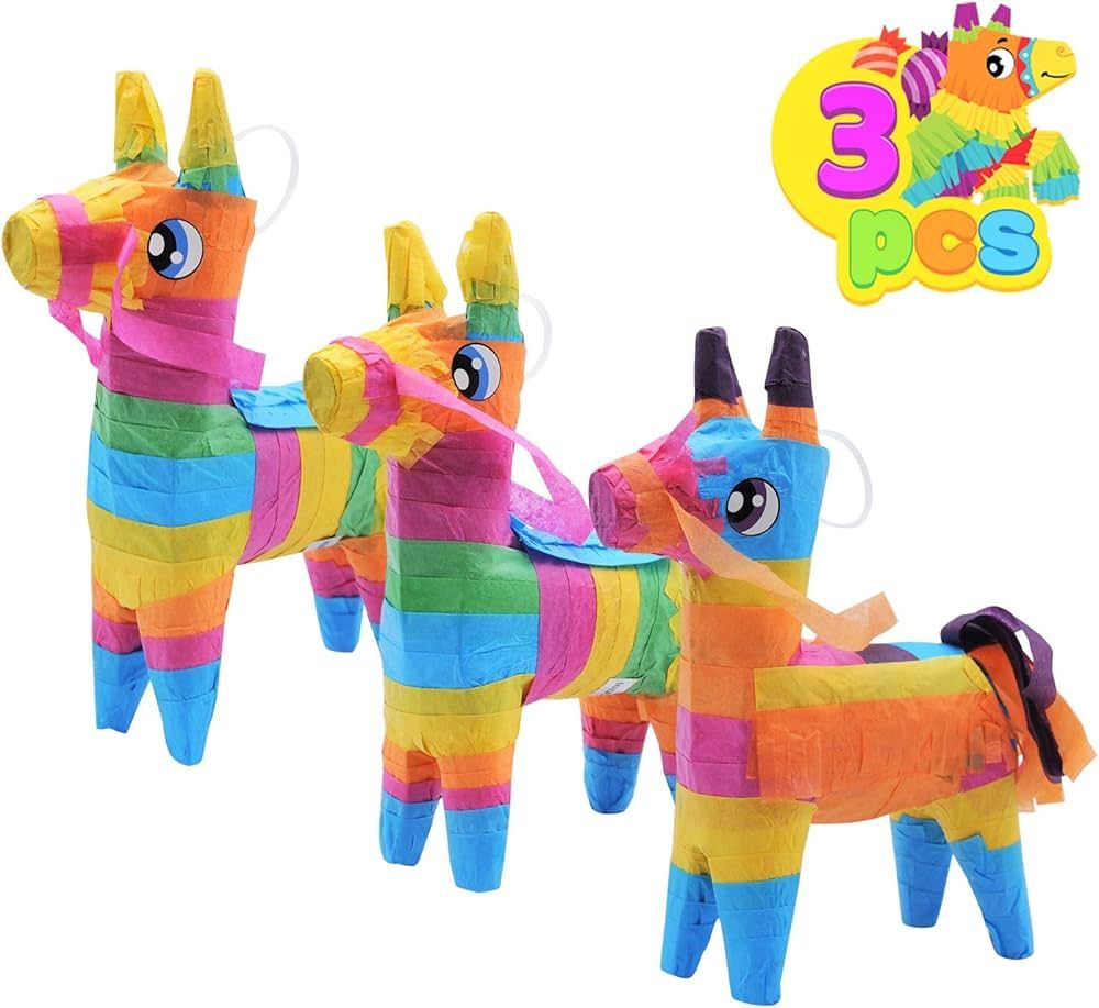 3 pcs Mini Donkey Pinatas 7.5"x5.5" Cinco De Mayo Rainbow Color for Fun Fiesta Taco Party Supplie... | Amazon (US)