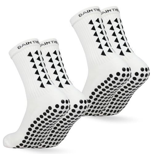 Gain The Edge Soccer Grip Socks - 2pc Set - Medium - White - Grip Soccer Socks - Anti-Slip - For Men, Kids, Boys, Girls Unisex | Amazon (US)