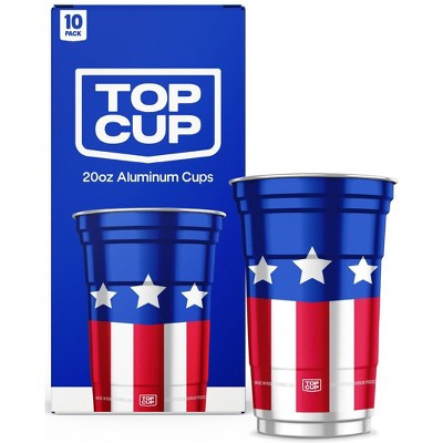 Top Cup Seasonal Aluminum Cups - 20oz/10ct: Aluminum, Brushed Silver Finish, Patterned Logo, 10 Count | Target