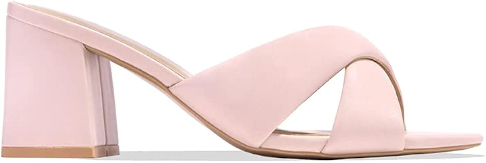 Juliet Holy Womens Block Heel Sandals Square Toe Heels Slip on Mule Summer Criss Cross Slides | Amazon (US)