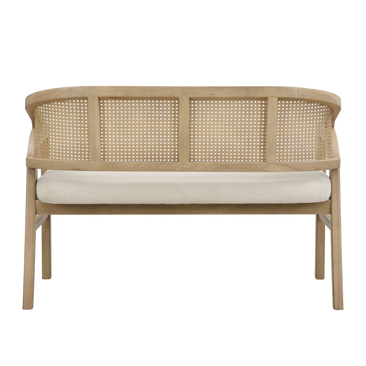 Solenne Mid-Century Modern Solid Wood & Cane Upholstered Loveseat with Curved Frame | Wayfair North America