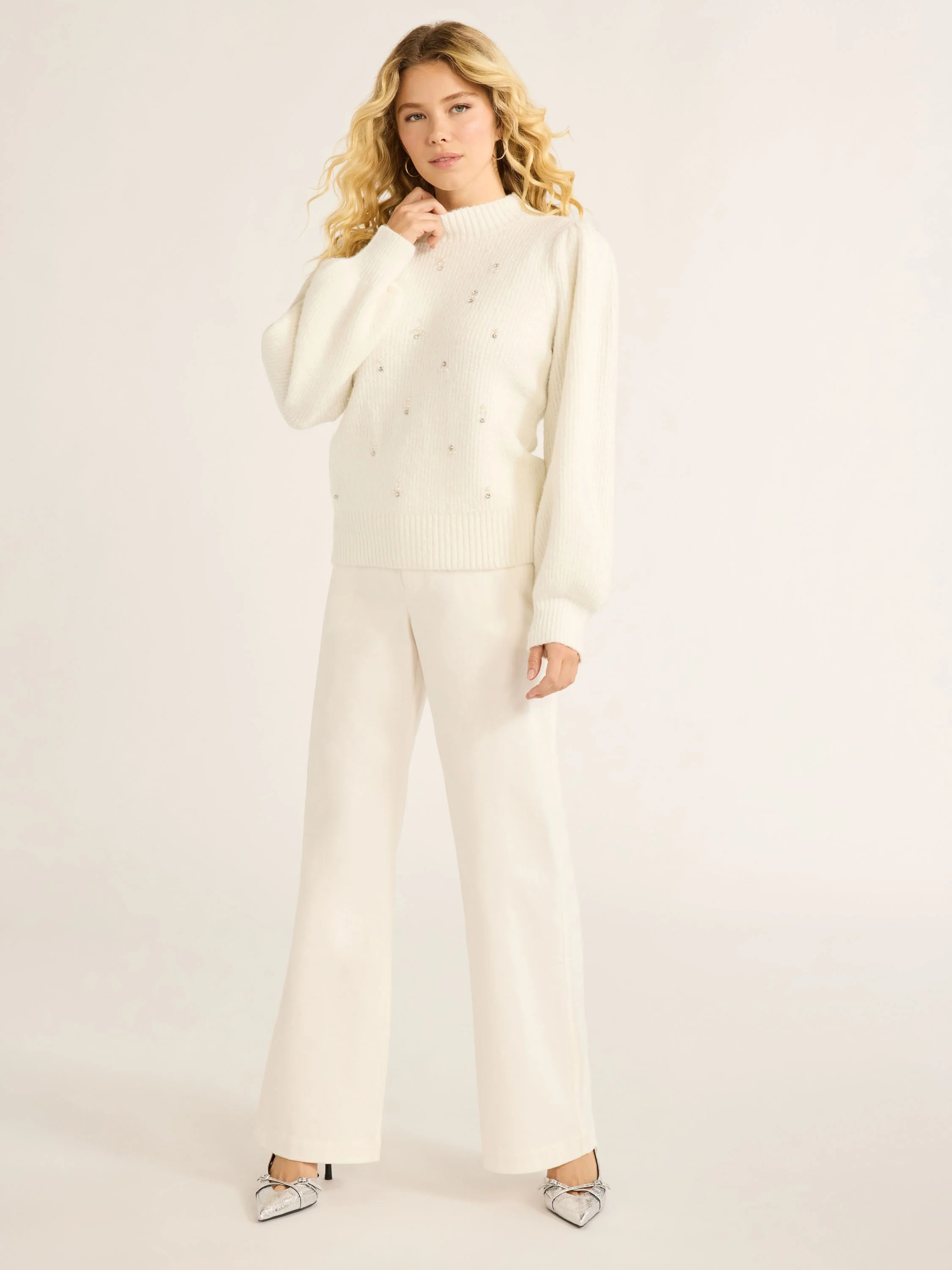 Free Assembly Women’s and Women's Plus Beaded Sweater with Puff Sleeves, Midweight, Sizes XS-4X | Walmart (US)