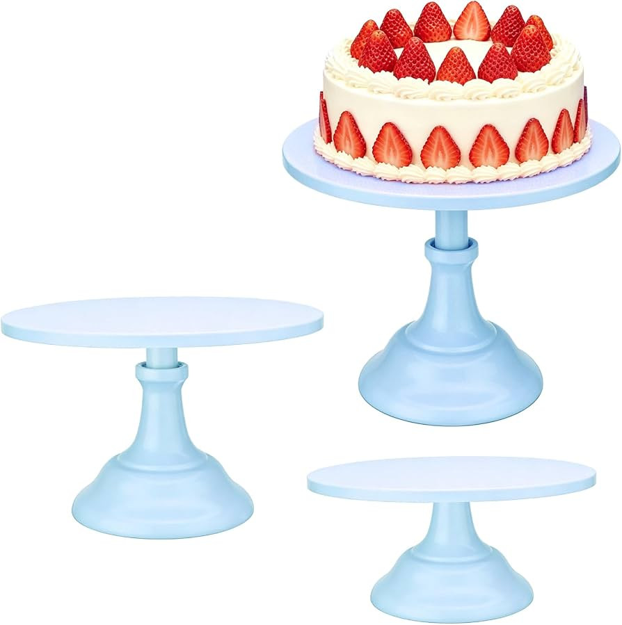 3 PCS Blue Round Cake Stand Set, Multi Size Metal Cupcake Holders Stand for Birthday Wedding Banq... | Amazon (US)