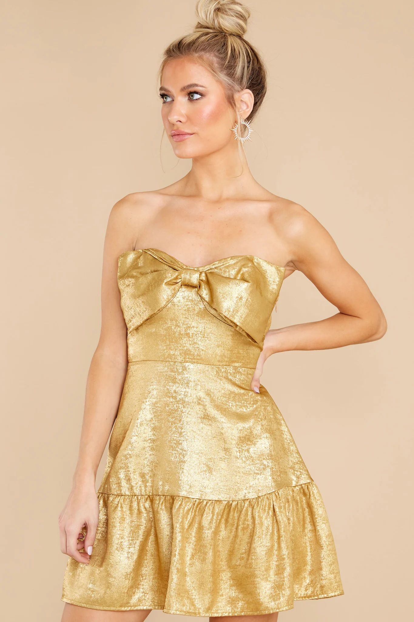Fun And Festive Gold Dress | Red Dress 