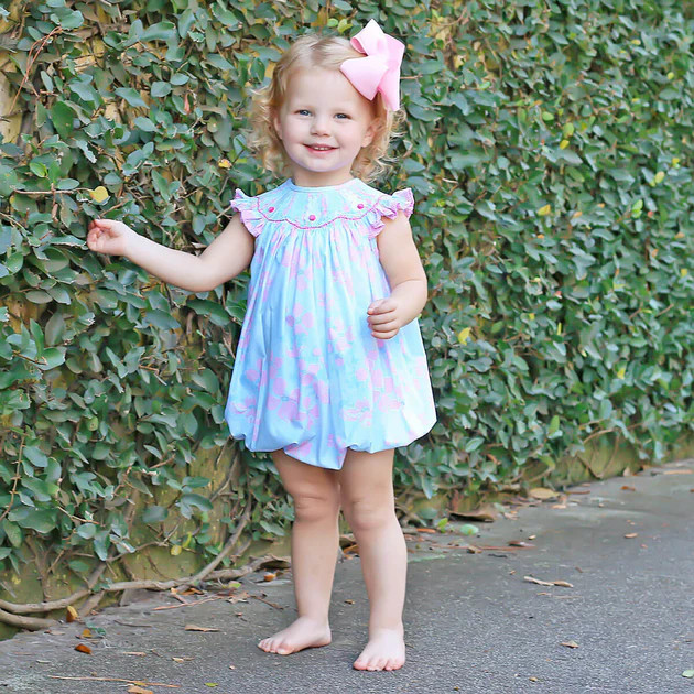 Blue Floral Bunny Smocked Bubble | Classic Whimsy