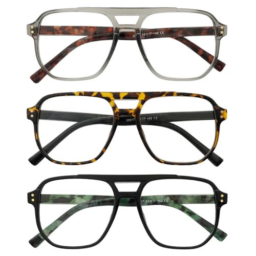 LookLux Aviator Oversized Reading Glasses Men 1.5, Blue Light Reading Glasses 3 Pack Large Glasses Reading with Spring Hinges | Amazon (UK)