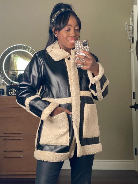 Coats and Jackets 
This warm and cozy jacket is soft on the inside. Has faux leather and faux fur on the outside. Side pockets with snap button closures on the front. True to size. Wearing a size 6 (U.S.) 

Winter Fashion, Holiday Outfits, New Year’s Outfits, Gifts for Her, 

#LTKOver40 

#LTKtravel #LTKSeasonal #LTKHoliday
