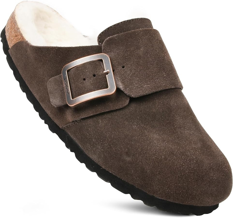AEROTHOTIC Genuine Leather Fur Lined Clogs for Women with Arch Support Memory Foam Soft Cork Food... | Amazon (US)