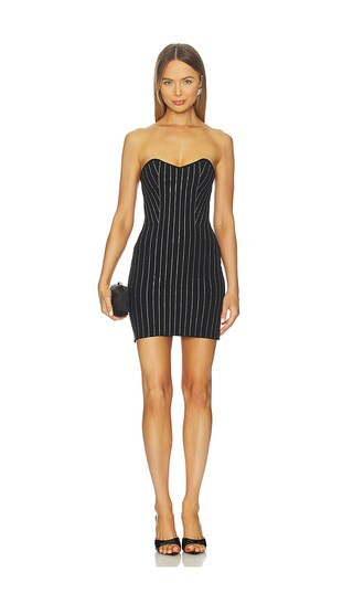 Skyla Pinstripe Tube Dress in Black | Revolve Clothing (Global)