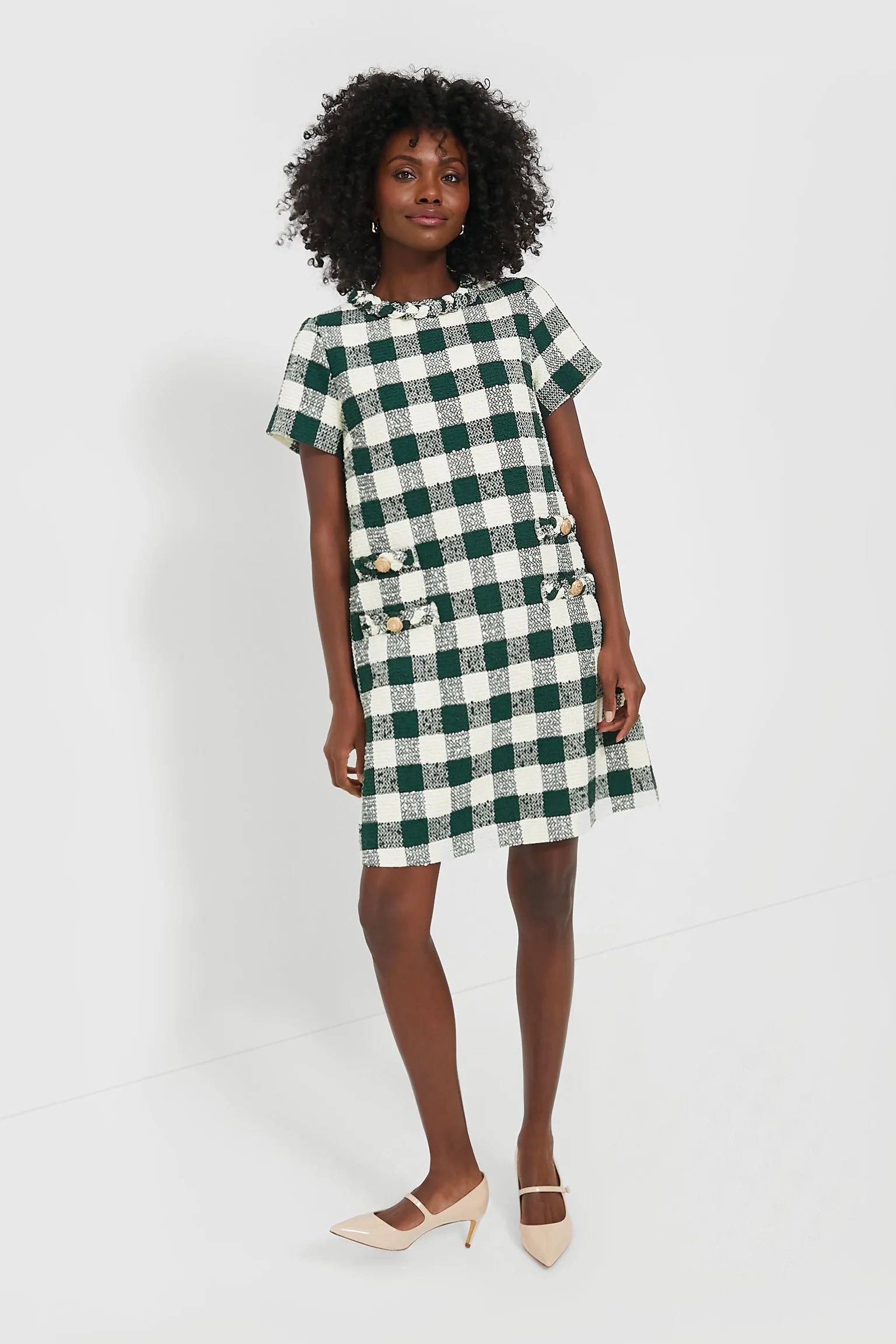 Moss Green Gingham Tweed Jackie Dress | Tuckernuck (US)