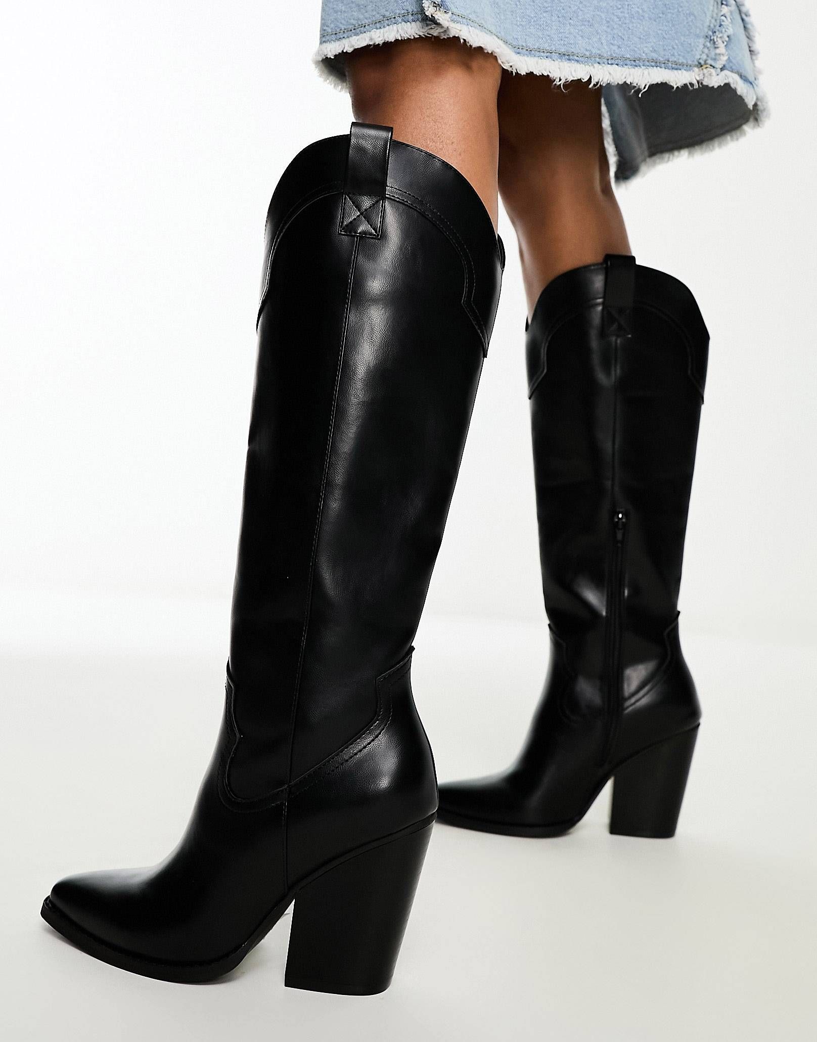 ASOS DESIGN Claudia western knee boots in black | ASOS (Global)