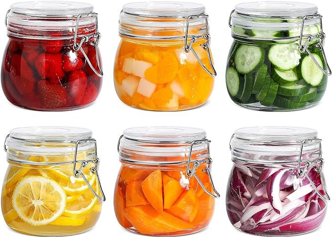 ComSaf Airtight Glass Canister Set of 6 with Lids 17oz Food Storage Jar Round - Storage Container... | Amazon (US)