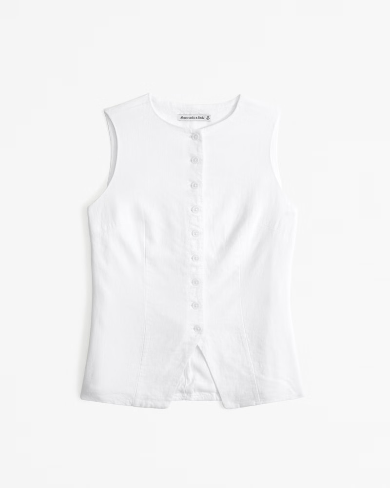 Abercrombie & Fitch Women's The A&F Mara Linen-Blend Button-Through Vest in White - Size XS | Abercrombie & Fitch (US)