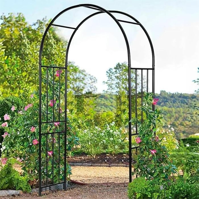 LDAILY Moccha Garden Arch Arbor Trellis, 7.2Ft Outdoor Steel Arbor with Stakes, Metal Archway for... | Amazon (US)