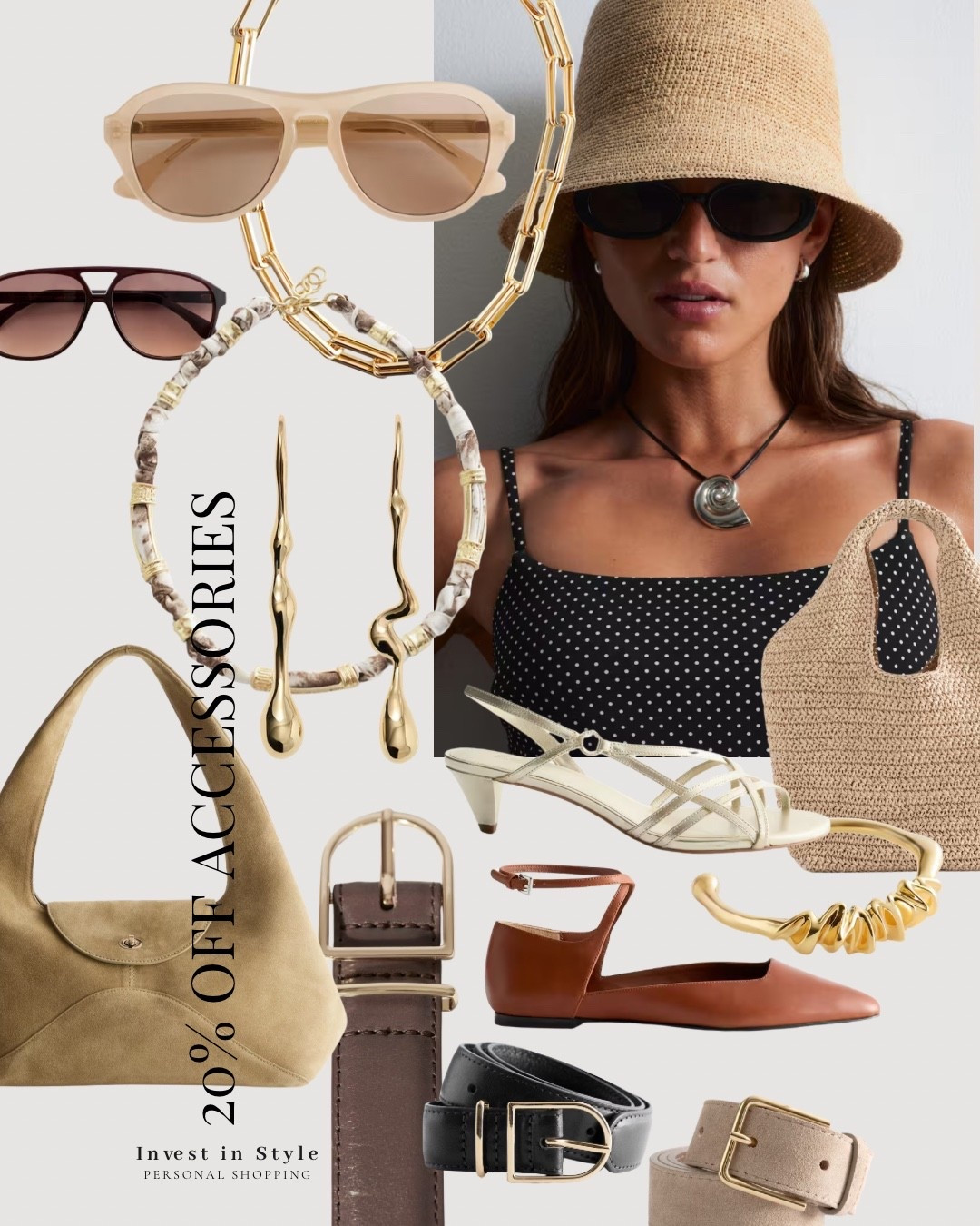 Accessories edit & Other stories 
Earrings 
Belt - I wear the m/L in these and have been recommending and buying fpr a long time. 
Sunglasses 
Bags 
A great pair of wedding guest gold heels 👌🏻
All 20% off 

#LTKsummer #LTKsale #LTKstyletip