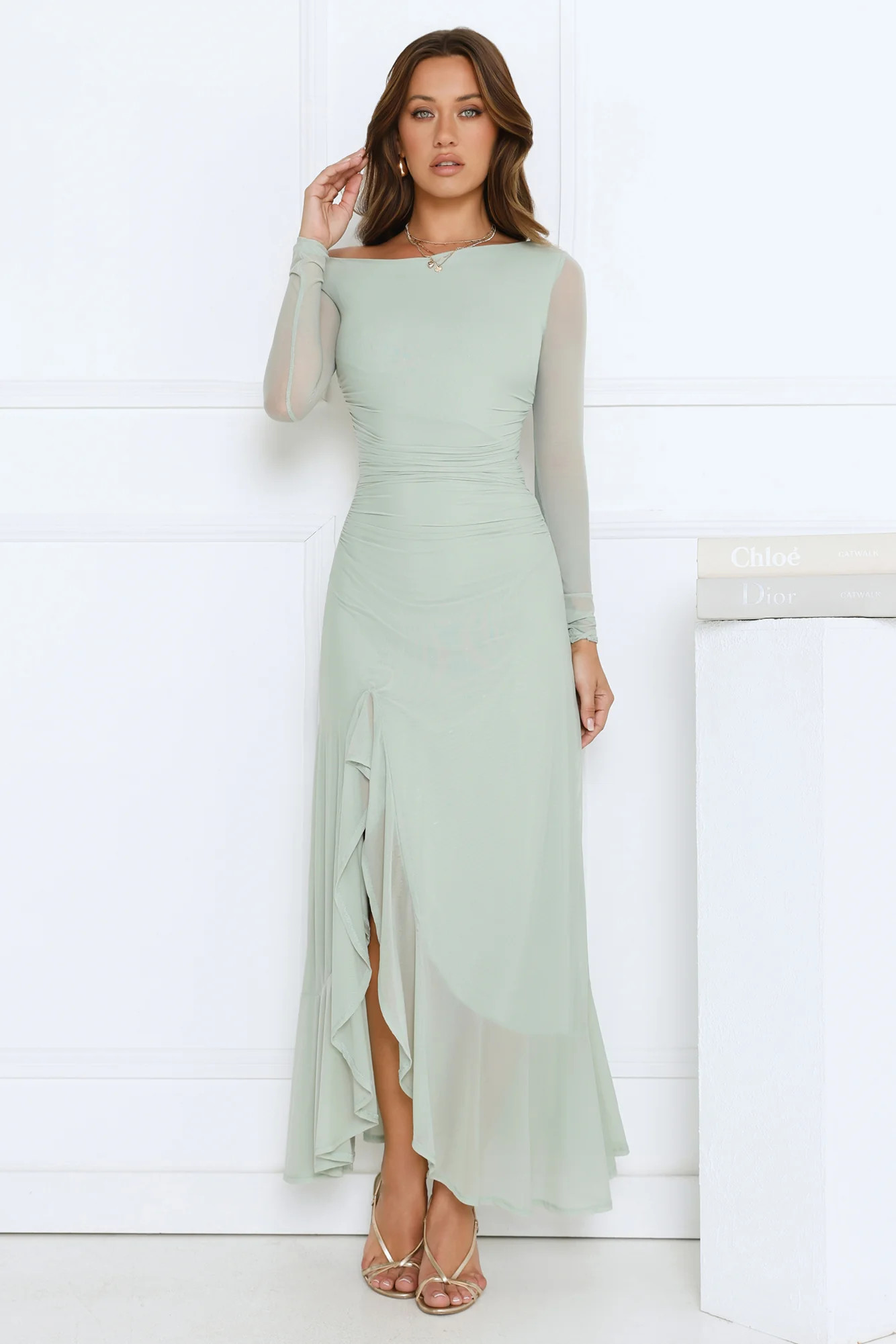 Darling At Dusk Long Sleeve Maxi Dress Sage | Hello Molly (US)