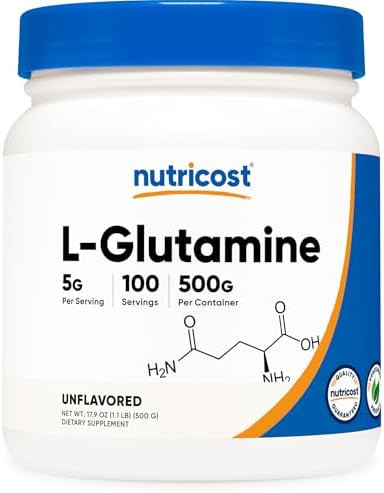 Nutricost L-Glutamine Powder (500 Grams) Unflavored - Gluten Free & Non-GMO, 100 Servings | Amazon (US)