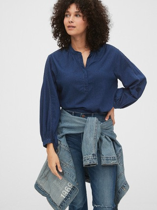 1969 Premium Shirred Denim Popover Shirt | Gap (US)