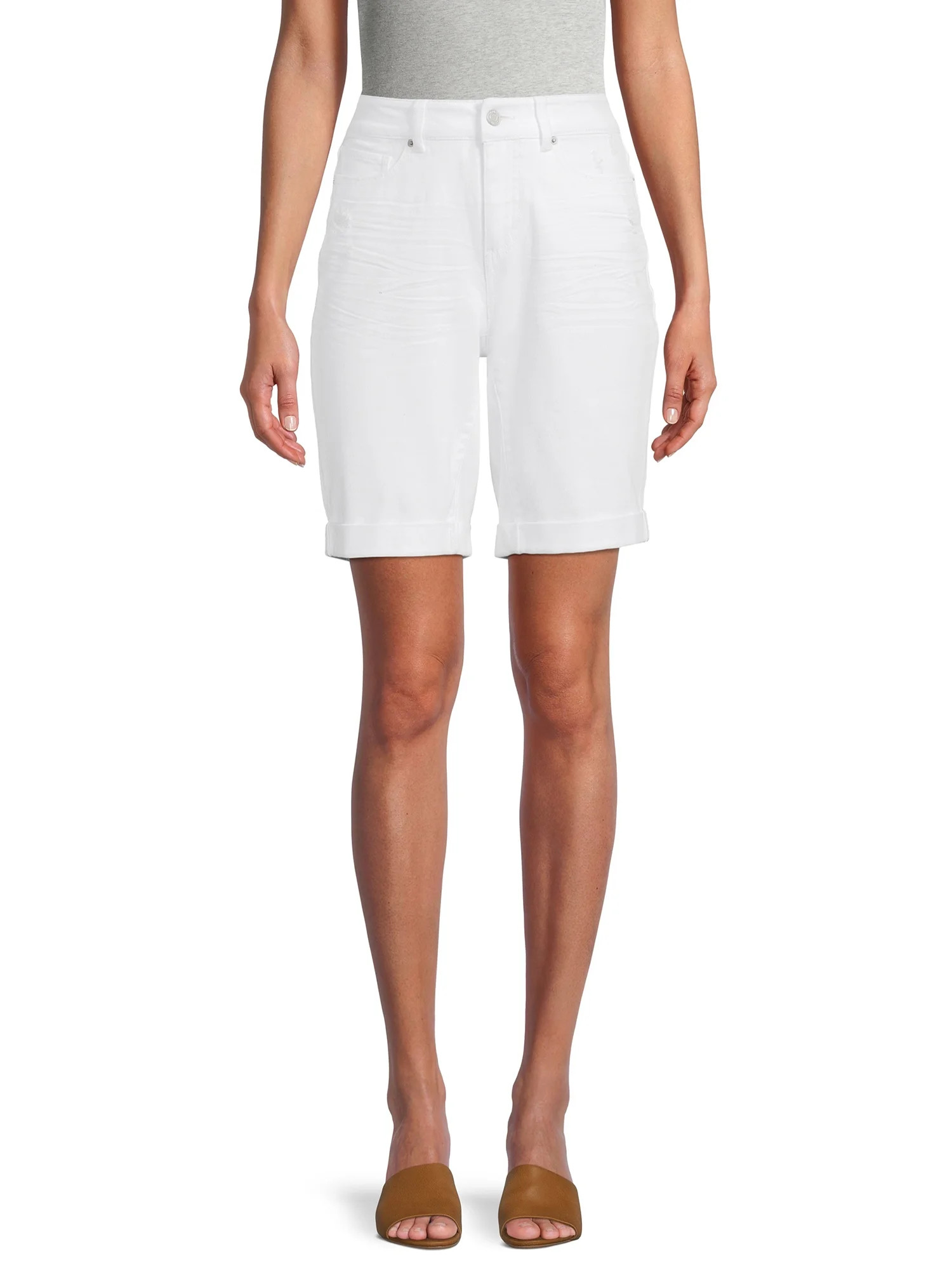 Time and Tru Women's Rolled Cuff Denim Bermuda Shorts | Walmart (US)