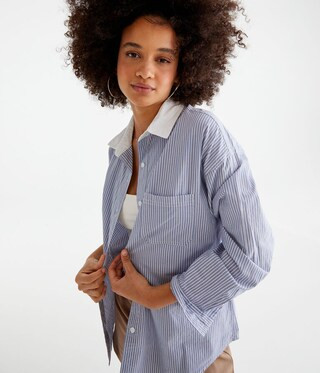 Long Sleeve Striped Relaxed Shirt | Aeropostale
