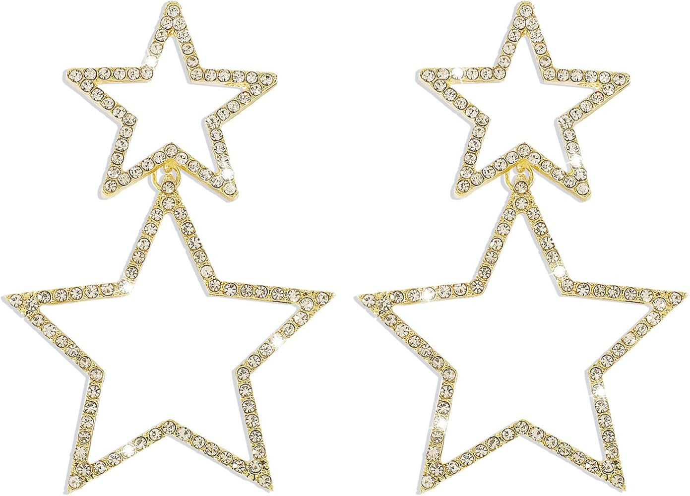 Star Earrings for Women Dangling Rhinestone Big Star Dangle Earrings Hypoallergenic Gold Silver S... | Amazon (US)