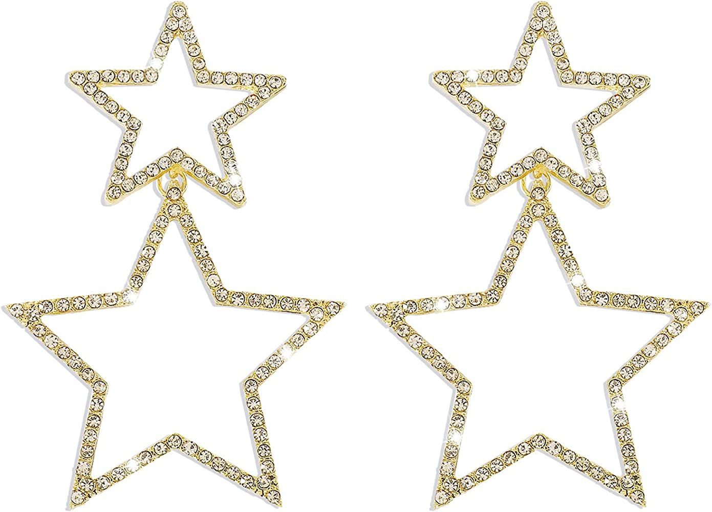 Star Earrings for Women Dangling Rhinestone Big Star Dangle Earrings Hypoallergenic Gold Silver S... | Amazon (US)