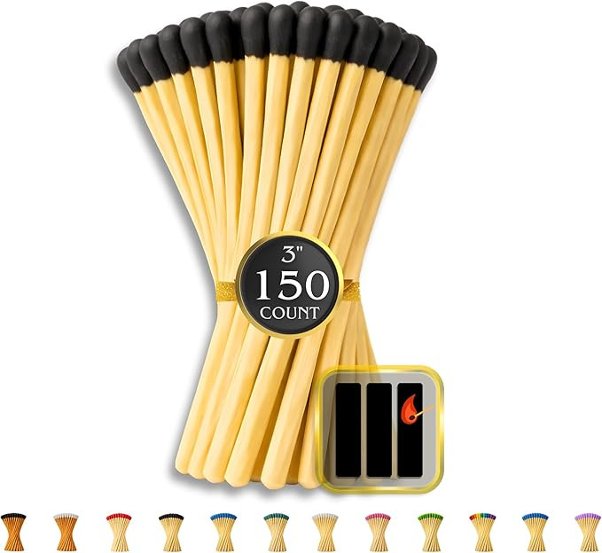 150 Count | 3" Black Matches | Strikers Included | Color Tip Wooden Match | Refill for Matchstick... | Amazon (US)