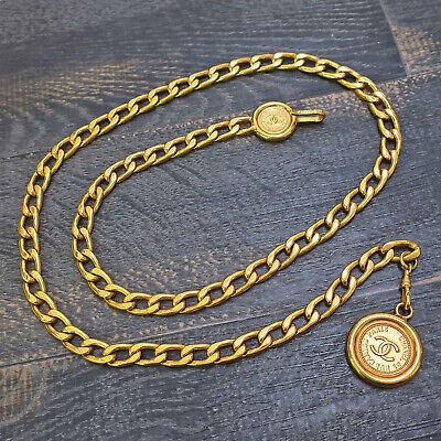 CHANEL Gold Plated CC Logos Coin Medal Charm Vintage Chain Belt #7790a Rise-on  | eBay | eBay US