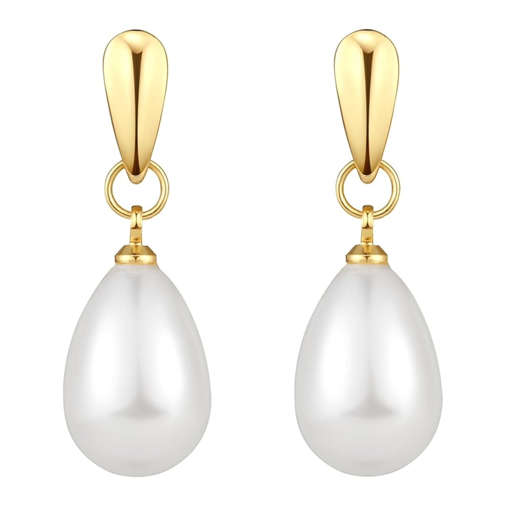 14k Gold Plated Lightweight Pearl Earrings,Trendy Jewelry,Teardrop Hoop Earrings for Women,Pearl ... | Amazon (US)
