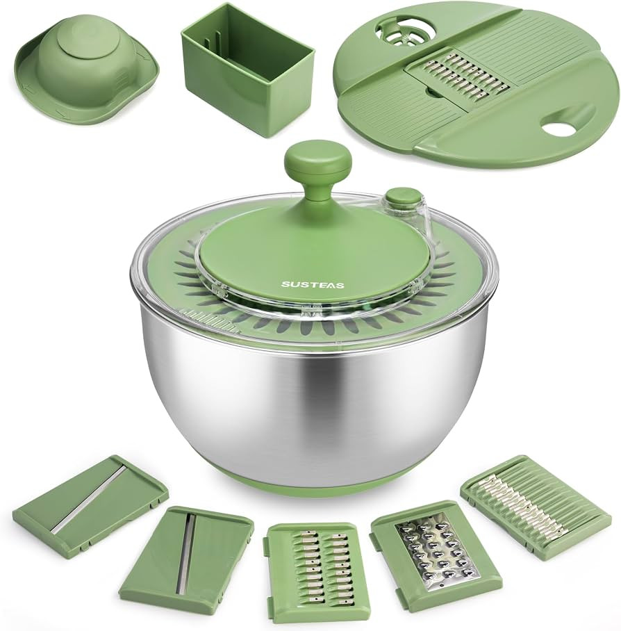 SUSTEAS Stainless Steel Salad Spinner Large, Vegetables Wash Bowl, Fruits & Herb Lettuce Dryer wi... | Amazon (US)