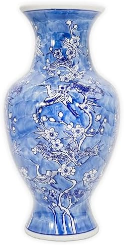 Galt International White & Blue Floral Crane Chinoiserie Ceramic Vase 14" - Hand Painted Antique ... | Amazon (US)