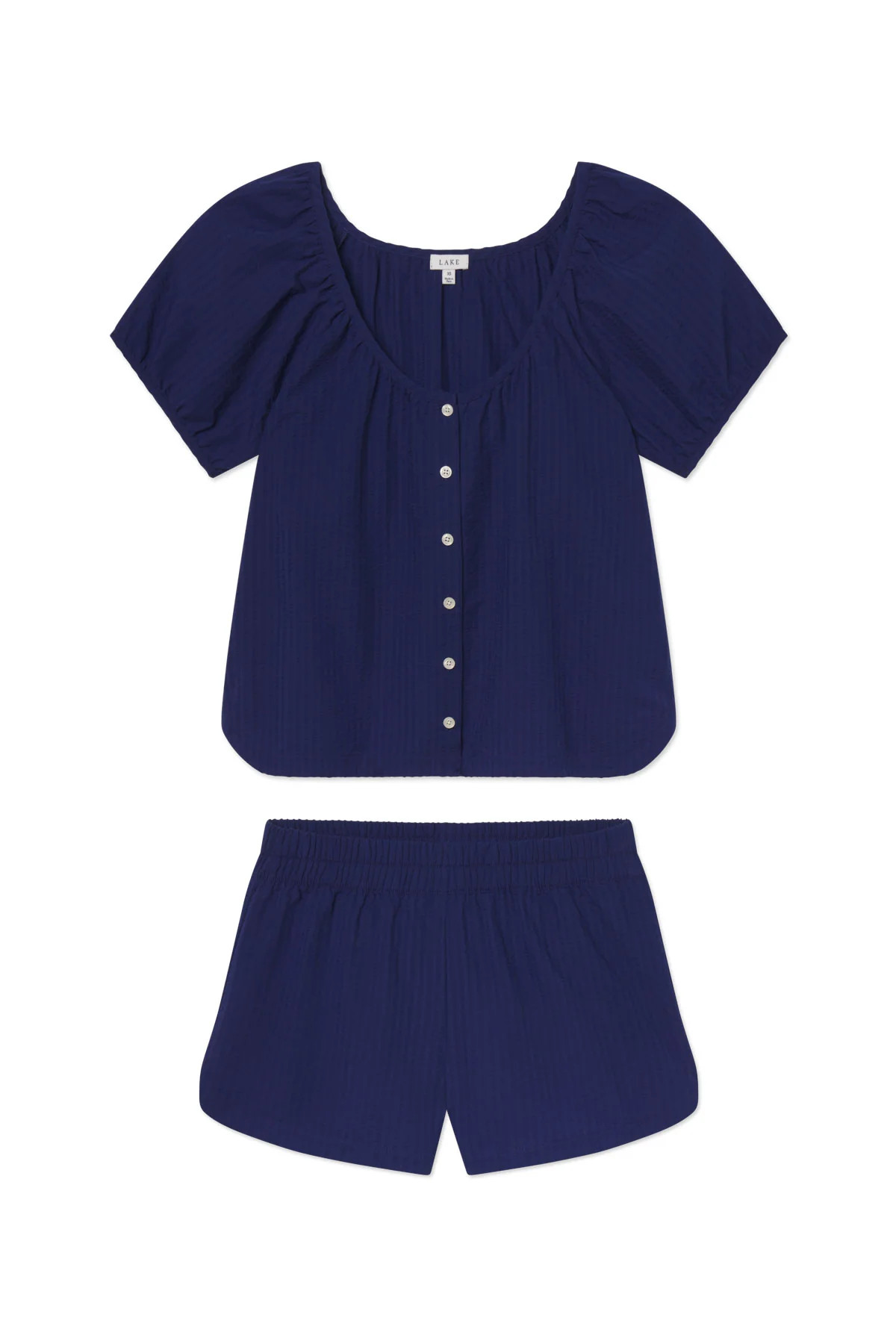 Charlie Shorts Set in Blue Depths Seersucker | Lake Pajamas