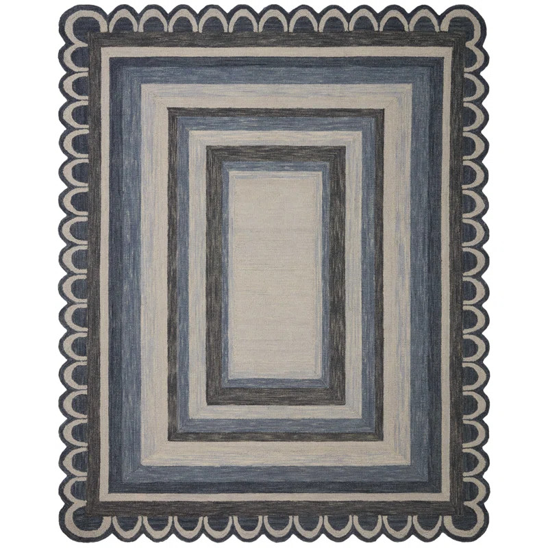 Buena Onda Handmade Hand Hooked Wool Denim/Charcoal Rug | Wayfair North America