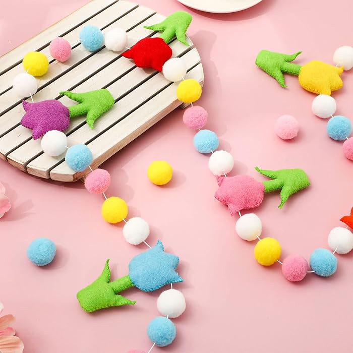 FYSUIMU Spring Tulip Floral Felt 3D Pom Pom Balls Banner Pre-Strung Colorful Hanging Garland Orna... | Amazon (US)