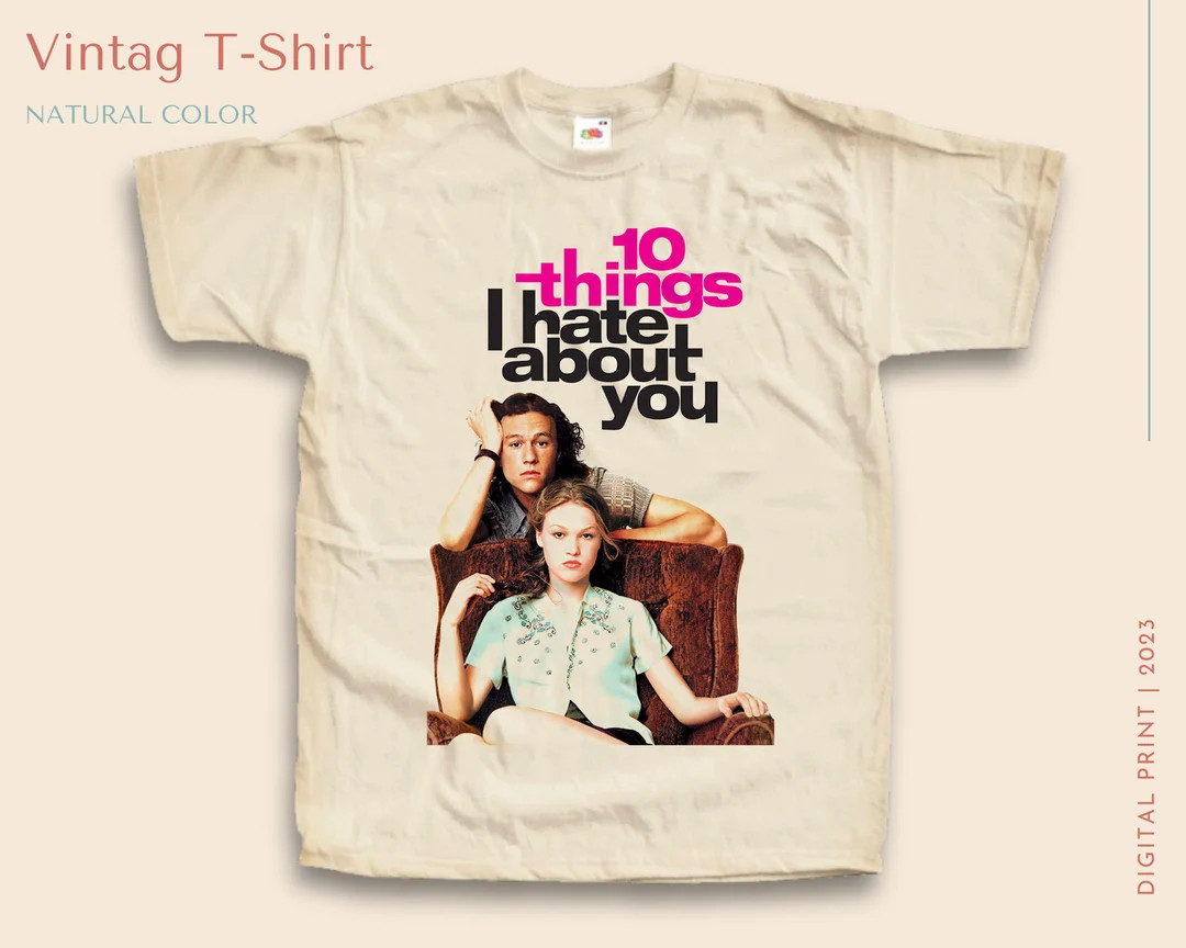 Vintage Tshirt 10 Things I Hate About You NATURAL Color Men Woman Unisex T-shirt Digital Print Si... | Etsy (US)