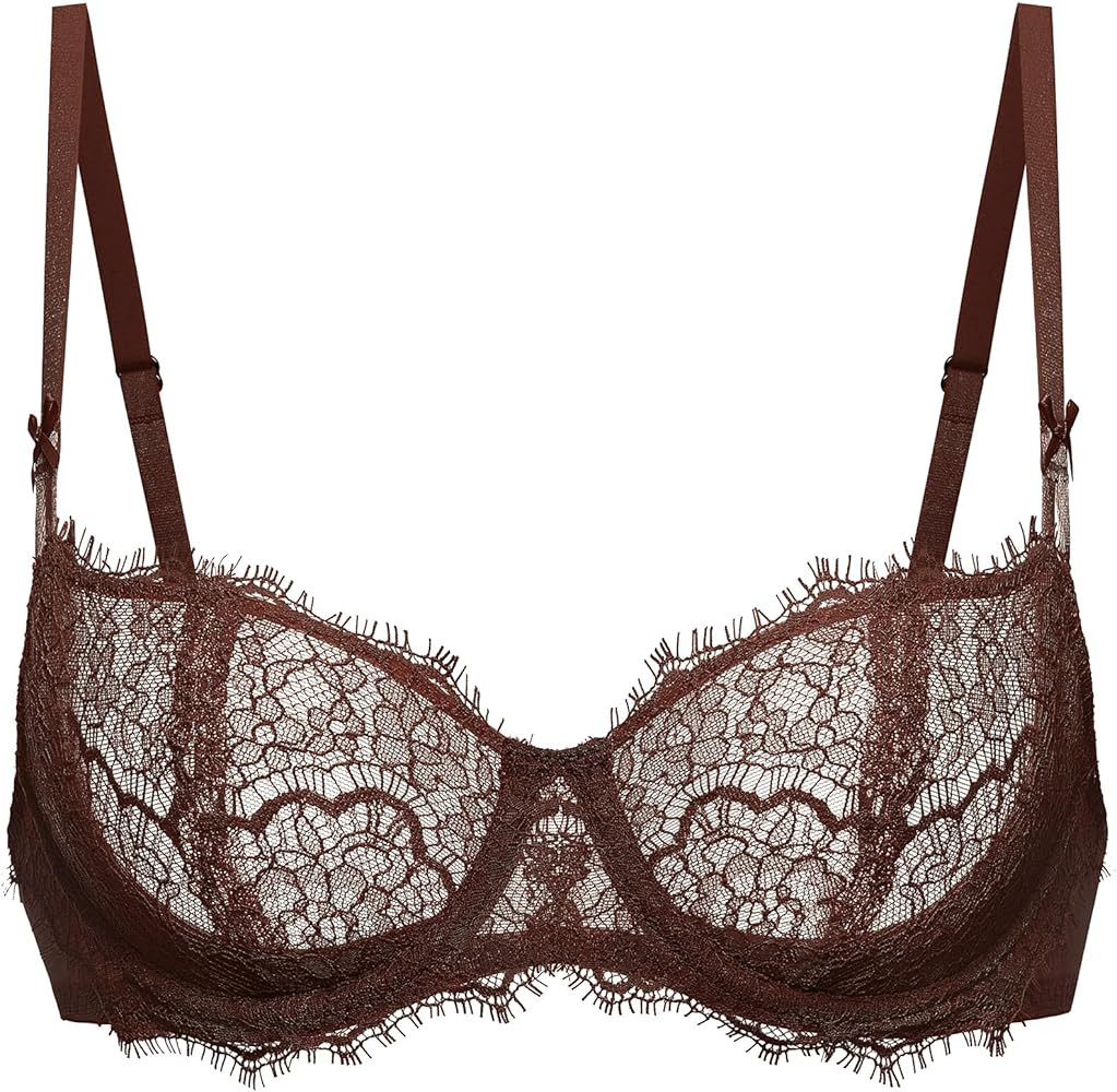 DOBREVA Women's Balconette Sexy Unlined Bra Lace Push Up Plus Size Bras See Through Underwire | Amazon (US)