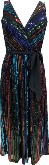 Rainbow Sequin Stripe Fit & Flare Cocktail Dress | Nordstrom