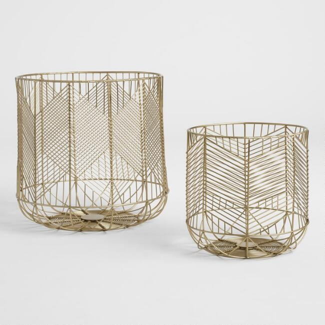 Gold Wire Geometric Reese Baskets | World Market
