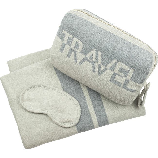 Cotton Travel Blanket Set, Beige/Light Grey | Maisonette