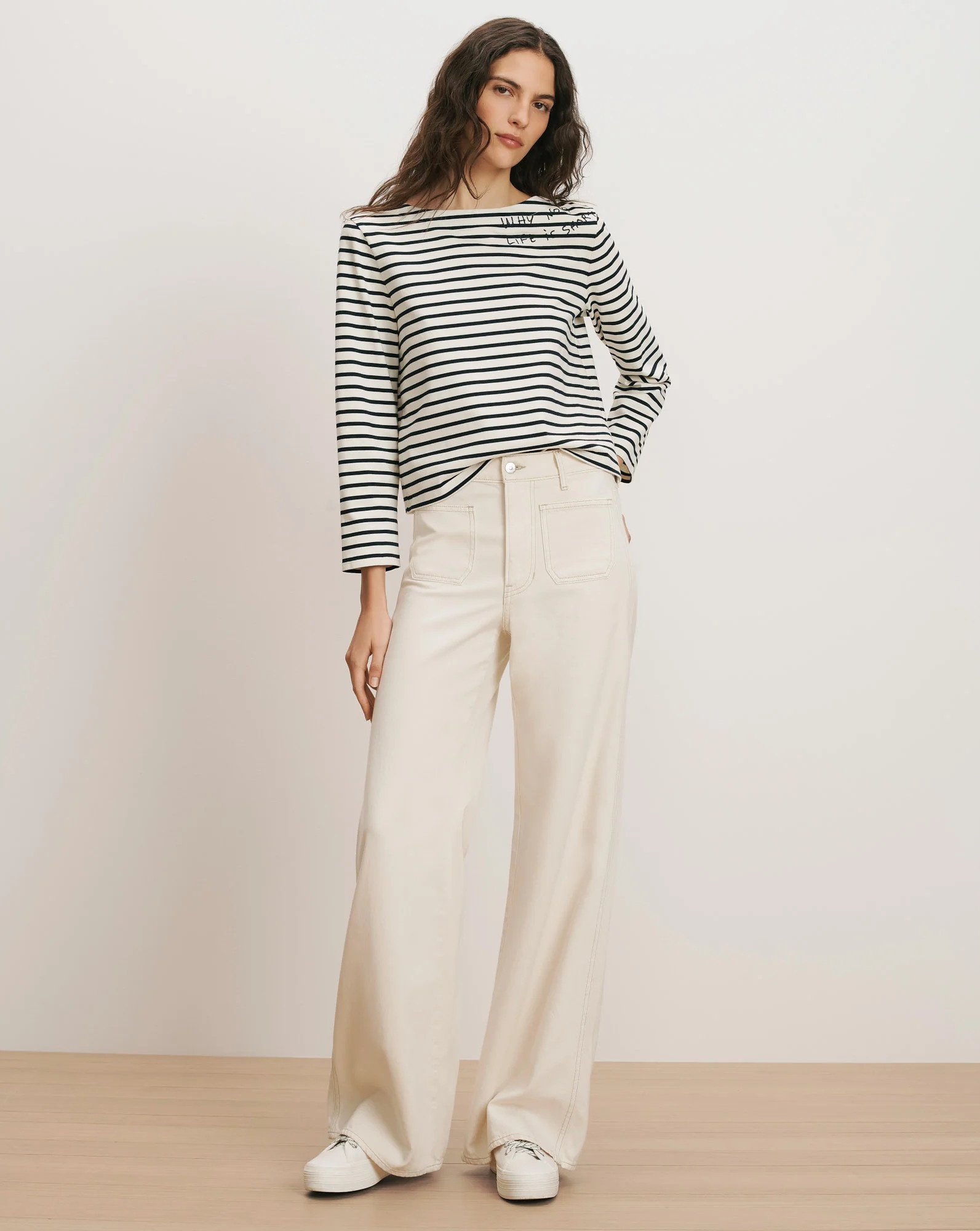 Veronica Beard Kasey Patch-Pocket Wide-Leg Jean Ecru | Veronica Beard