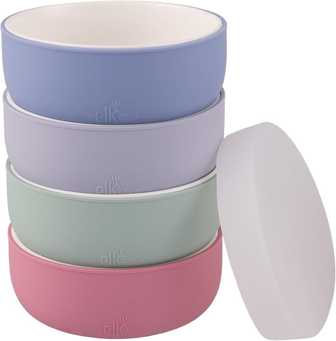 Elk and Friends Kids/Toddler Porcelain Bowls with Sleeves + Lids | 4pk | Amazon (US)
